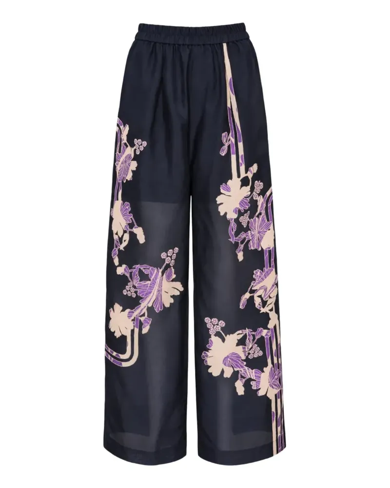 Biyan floral-print silk organza trousers - Blau Blau