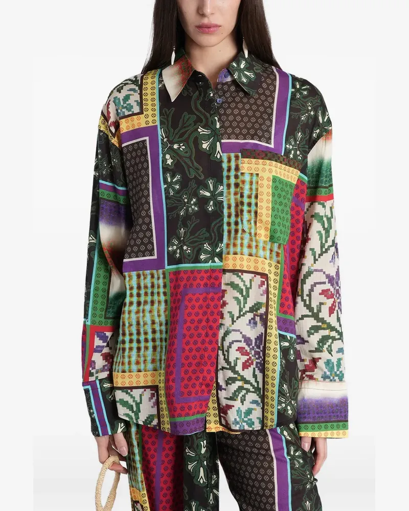 SIEDRES patchwork-print long-sleeve shirt - Schwarz Schwarz