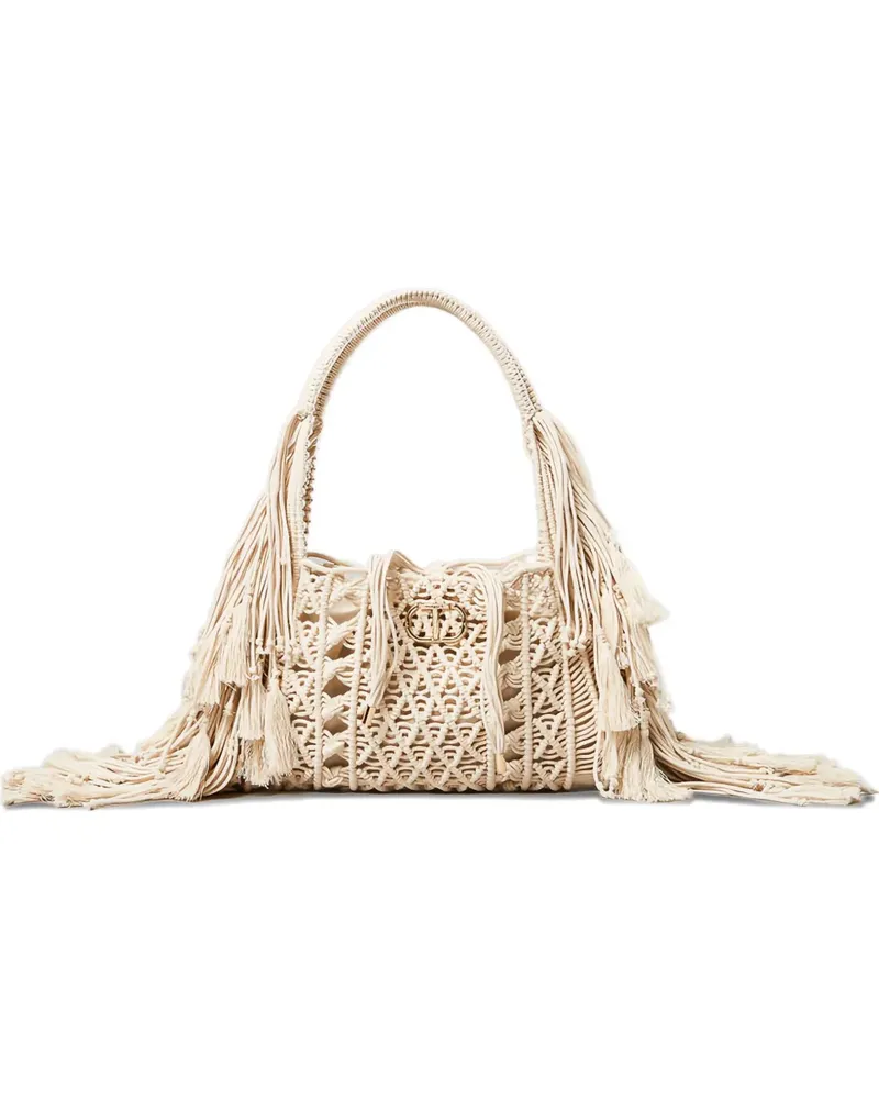 Twin-Set Makramee-Tote Bag mit Fransen - Nude Nude
