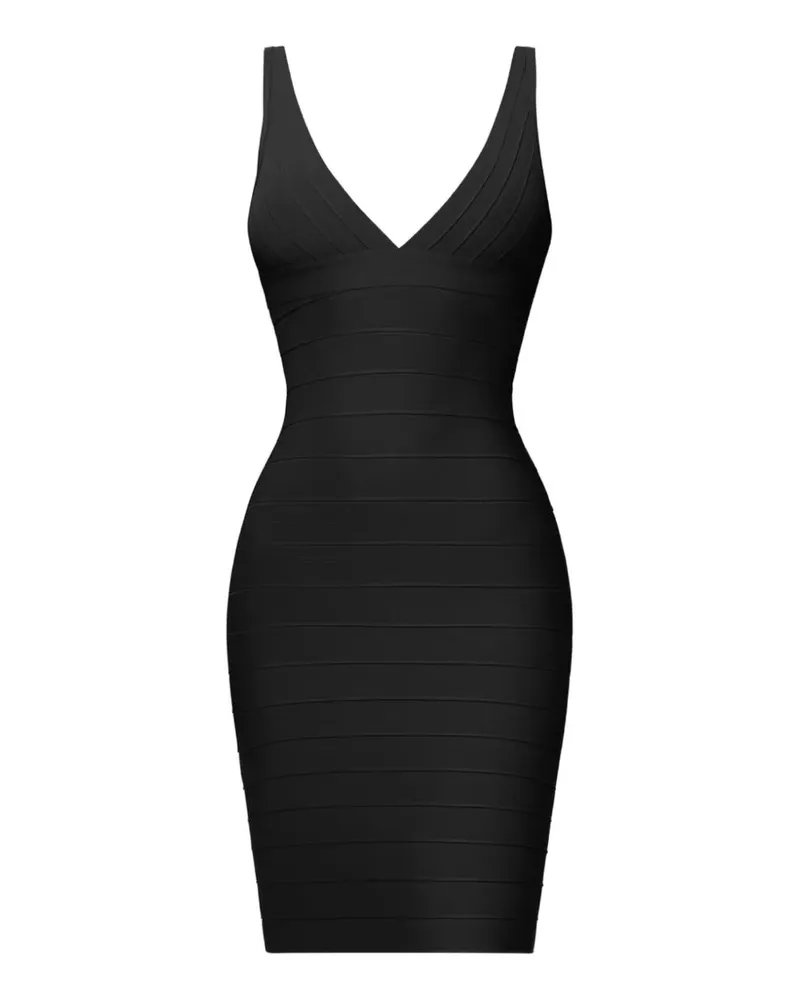 Hervé Léger Geripptes The Backstage Minikleid mit V-Ausschnitt - Schwarz Schwarz
