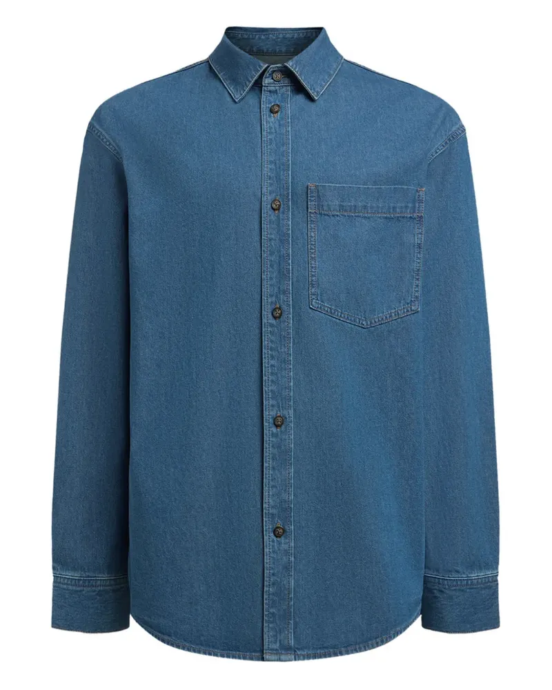 12 STOREEZ Jeanshemd mit Tasche - Blau Blau