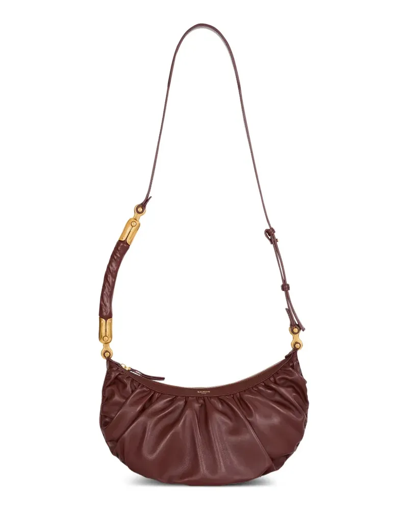 Balmain Geraffte Ebene Schultertasche - Braun Braun