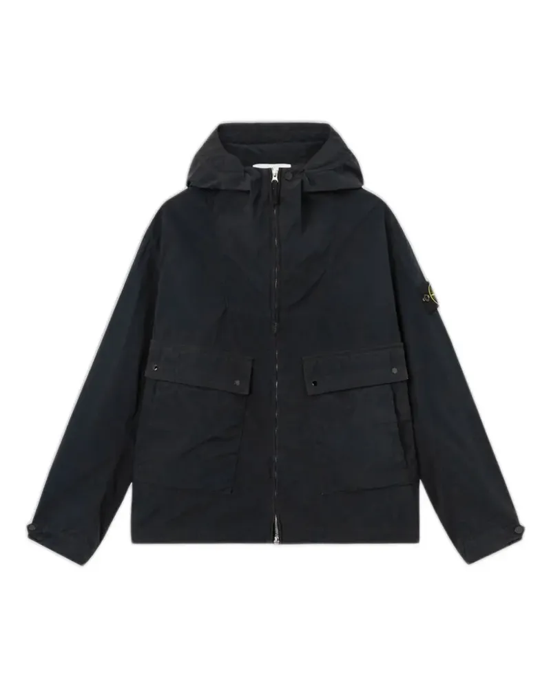 Stone Island Kapuzenjacke mit Logo-Patch - Schwarz Schwarz