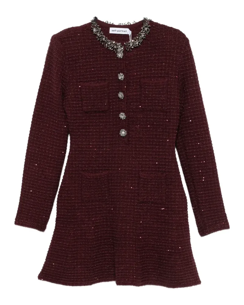 Self-Portrait embellished boucle mini dress - Rot Rot