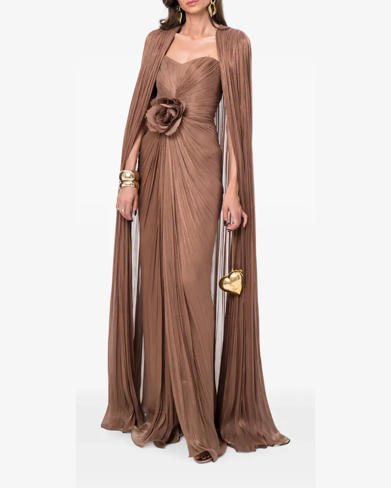 Ana Radu floral-detail pleated maxi dress - Braun Braun