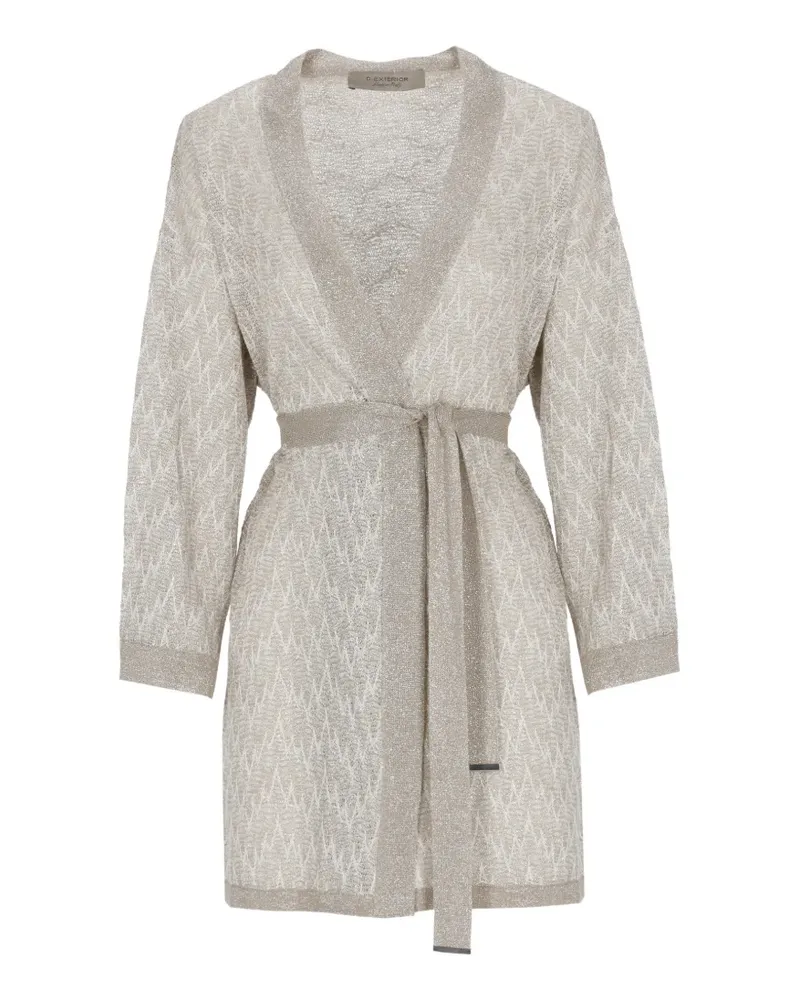 D.EXTERIOR metallic-thread belted cardigan - Grau Grau