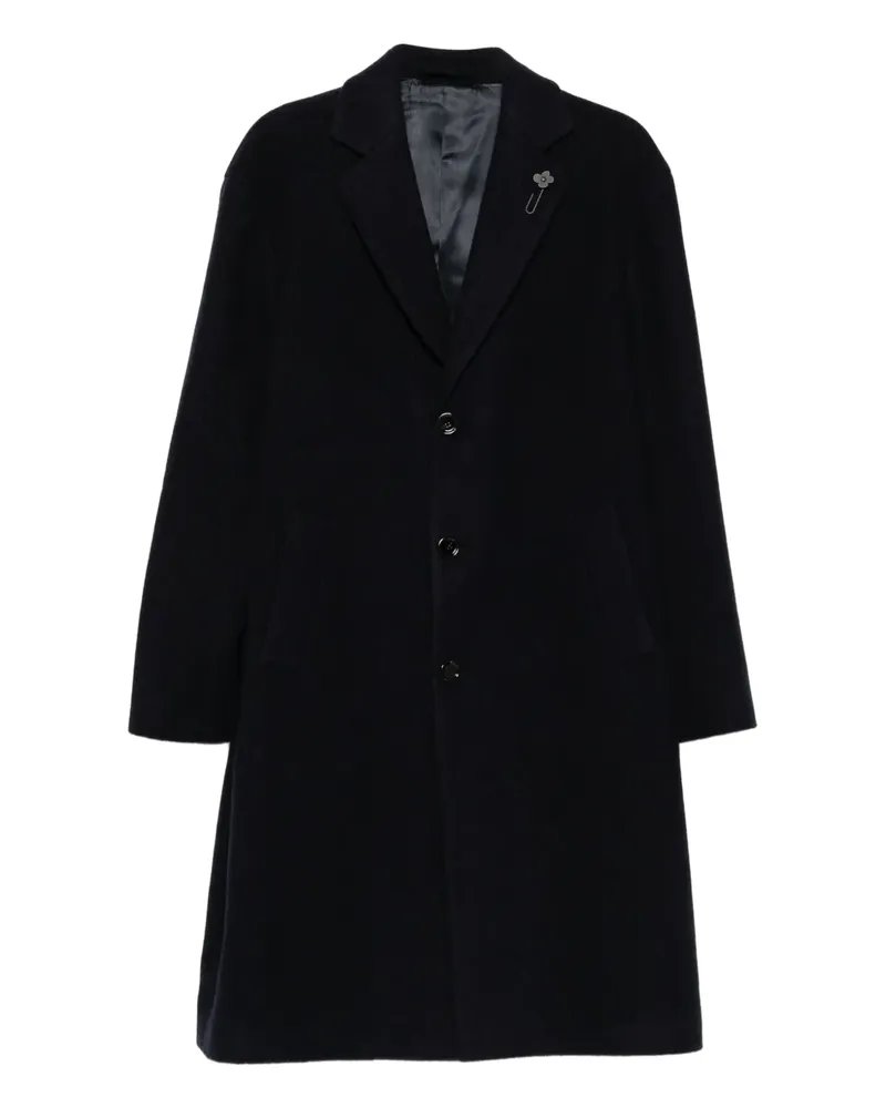 LARDINI logo-pin single-breasted coat - Blau Blau