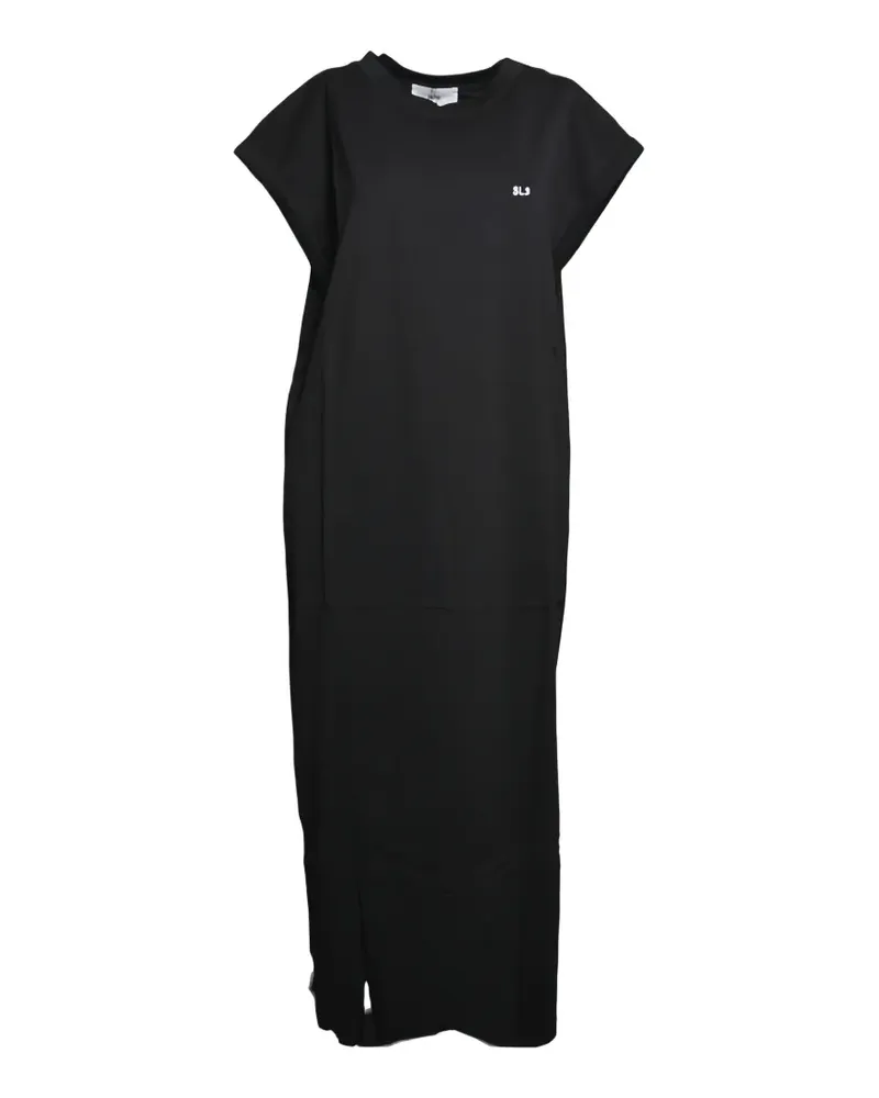 SOLOTRE logo-print cap-sleeve maxi dress - Schwarz Schwarz