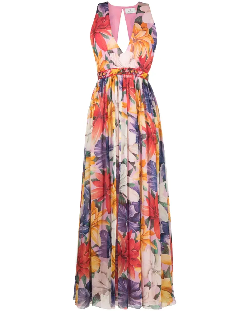 Etro Seidenkleid mit Blumen-Print - Rosa Rosa