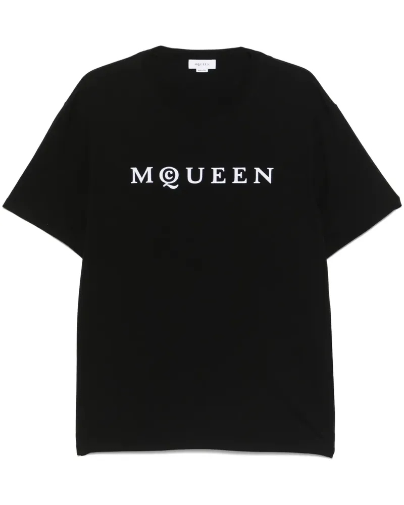 Alexander McQueen T-Shirt mit geflocktem Logo - Schwarz Schwarz