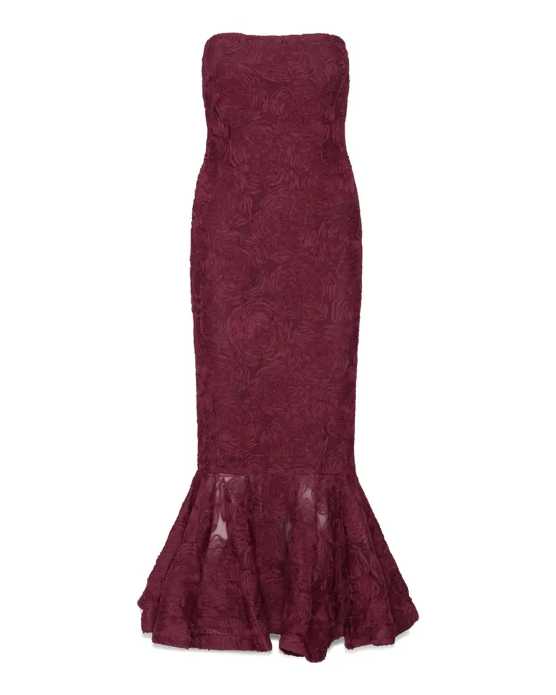 ROTATE Birger Christensen Flower Midikleid mit ausgestelltem Saum Rot