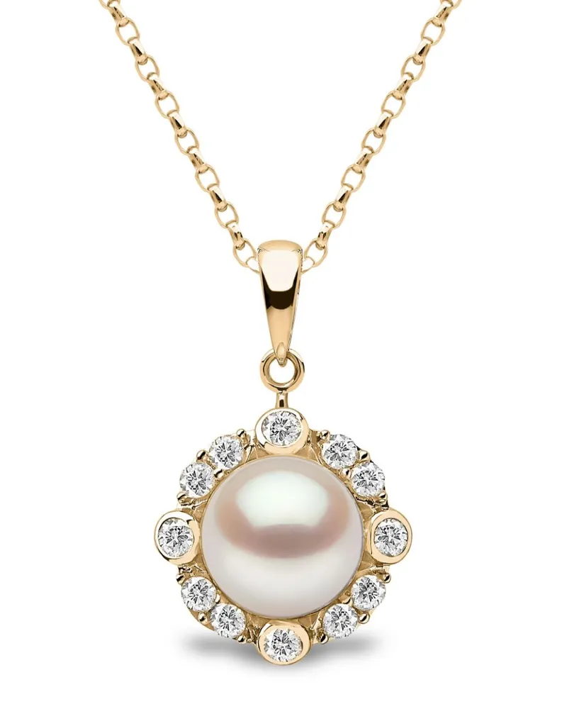 YOKO London 18kt Gelbgoldhalskette mit Perlen und Diamant - Weiß Weiß