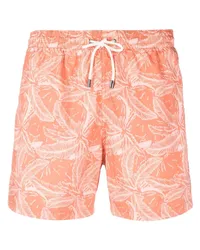 Canali Badeshorts mit Feder-Print Orange