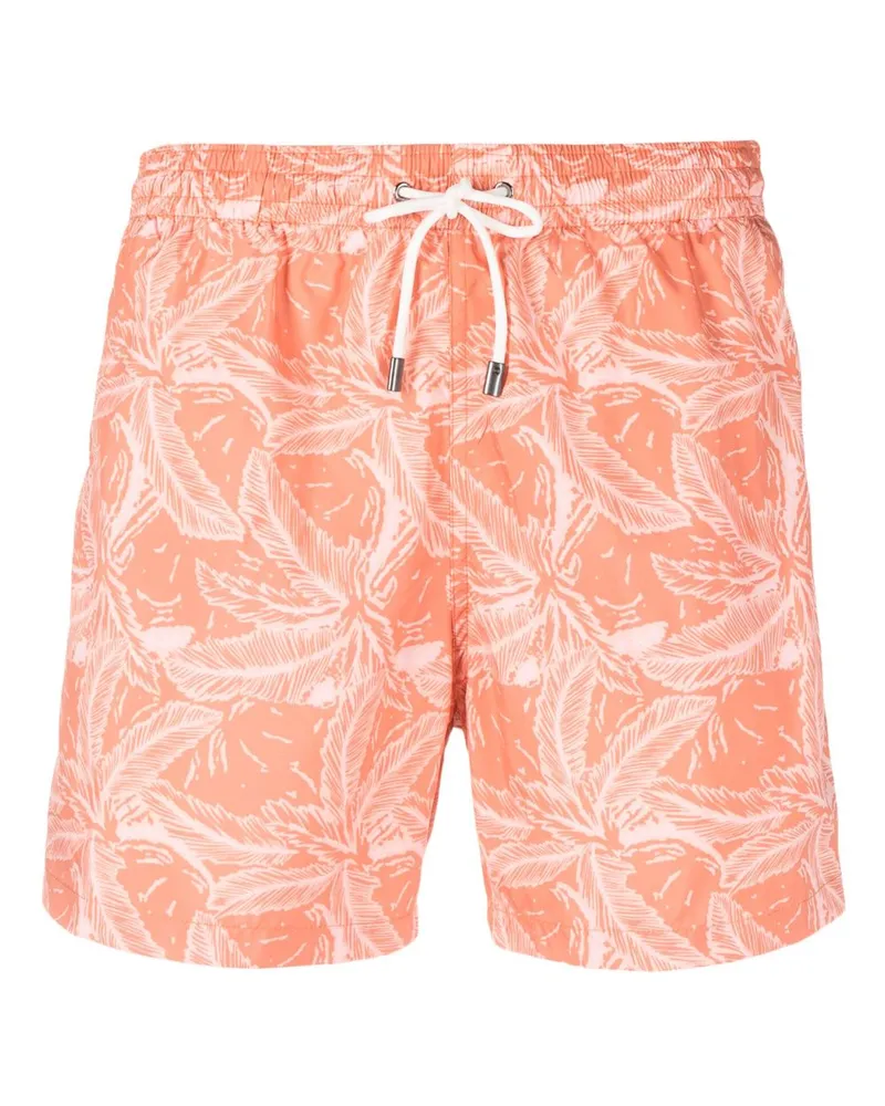 Canali Badeshorts mit Feder-Print Orange