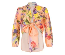 Leinenbluse mit Blumen-Print - Orange