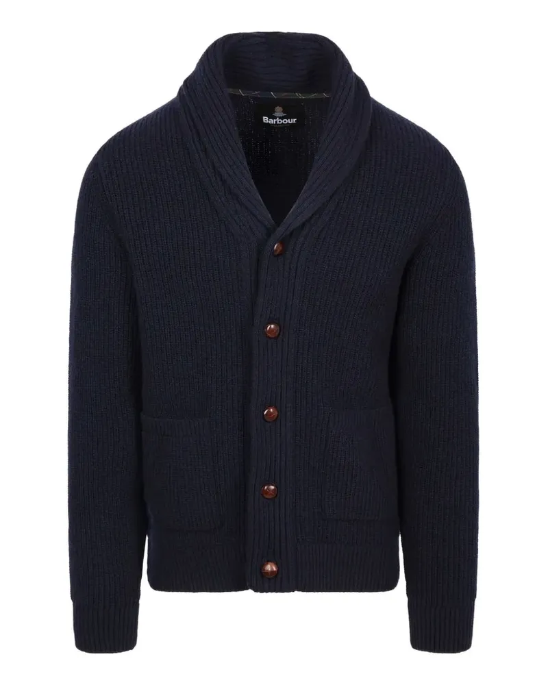 Barbour Hartland Cardigan mit Ellbogen-Patch - Blau Blau