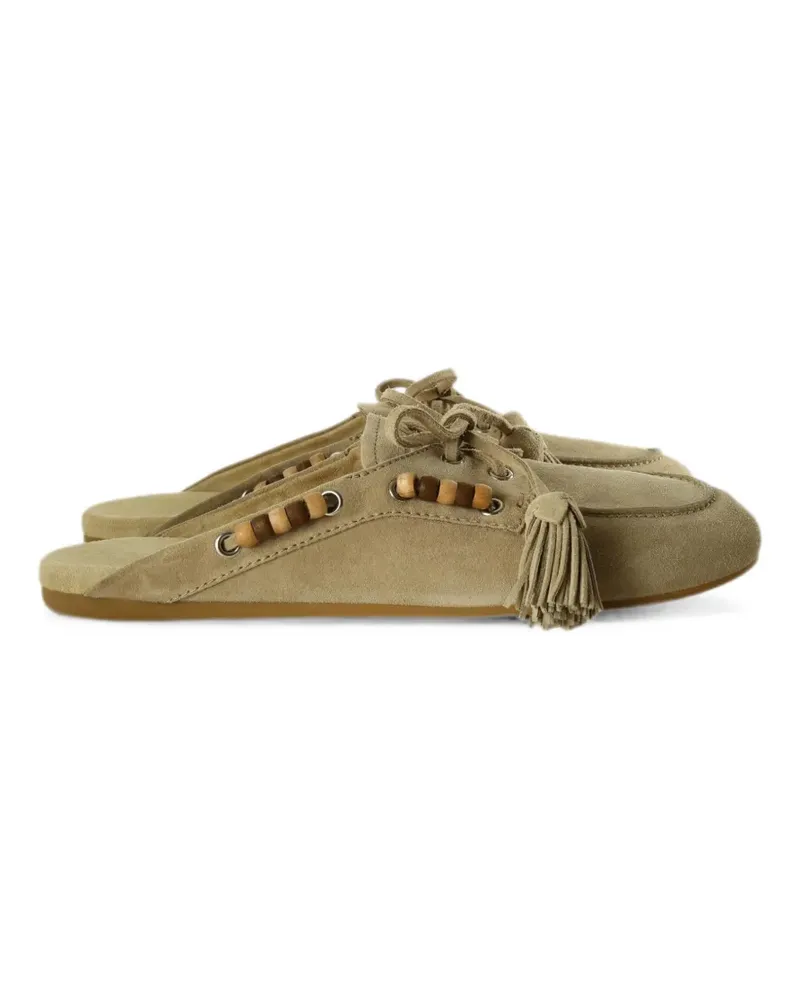 Miu Miu Mules mit Perlen und Quasten - Nude Nude