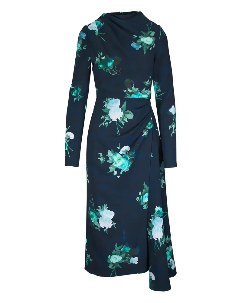 Erdem Drapiertes Midikleid mit Blumen - Blau Blau
