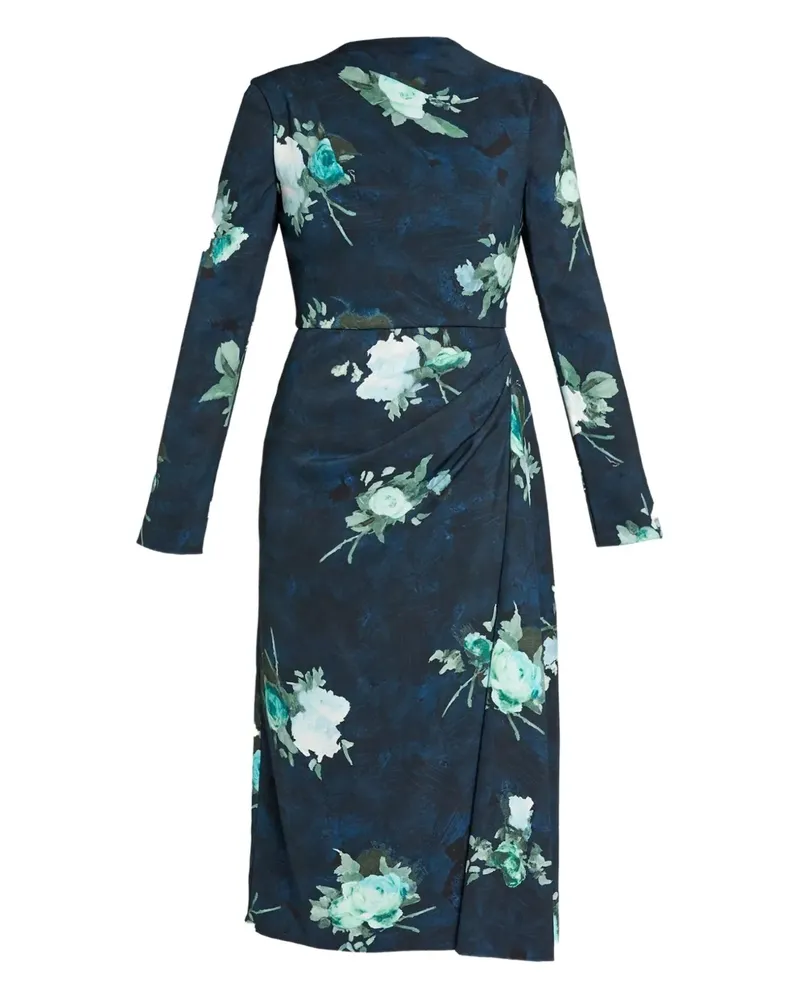 Erdem Drapiertes Midikleid mit Blumen - Blau Blau