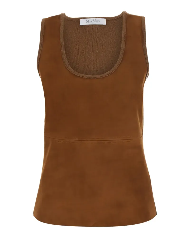 Max Mara Mxsaccordo Oberteil mit U-Ausschnitt und Wildledereinsätzen - Braun Braun
