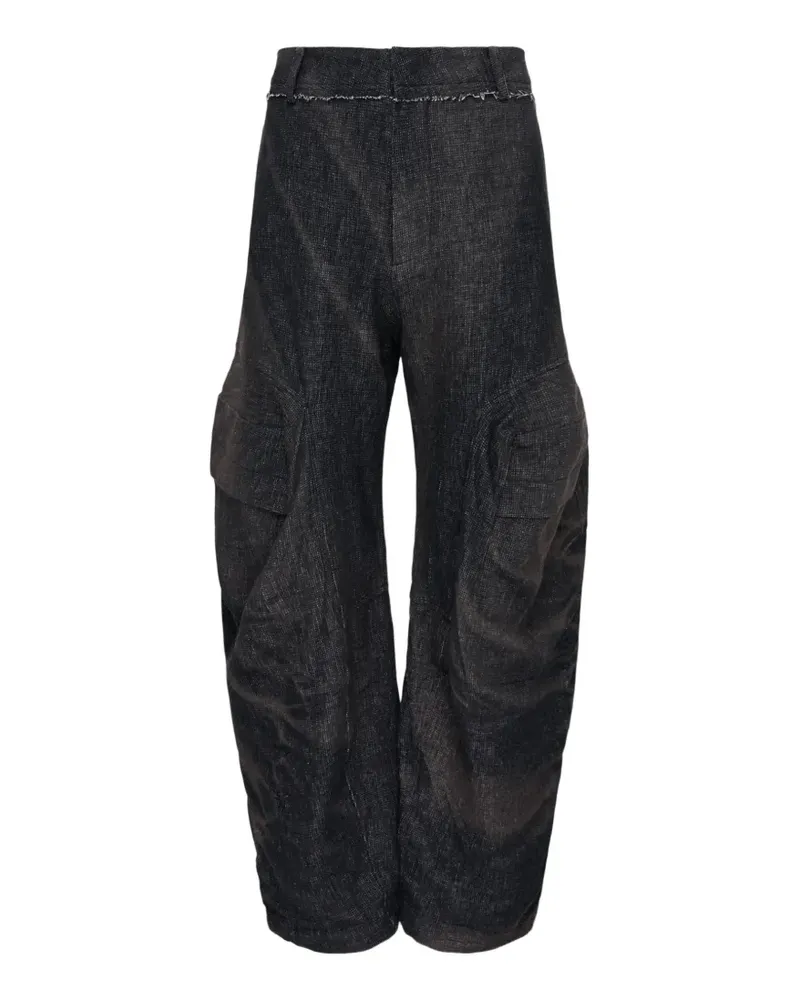 JiyongKim sun-bleached cargo.pockets tapered pants - Schwarz Schwarz