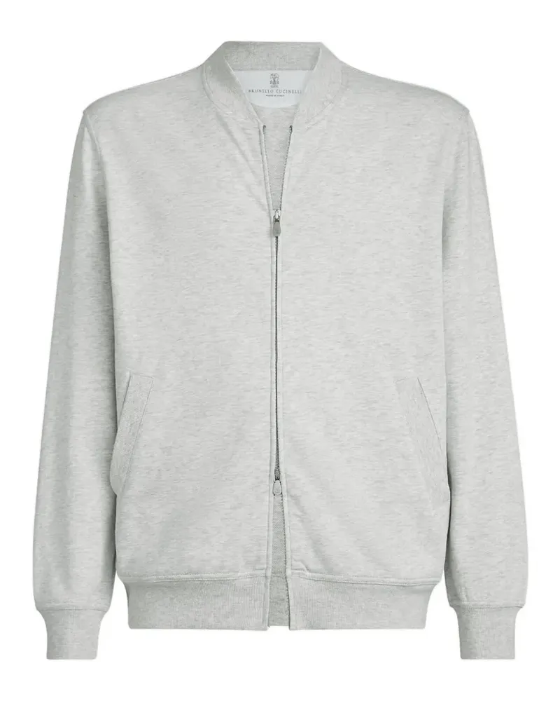 Brunello Cucinelli Techno Sweatshirt aus Baumwollfrottee mit Reißverschluss - Grau Grau