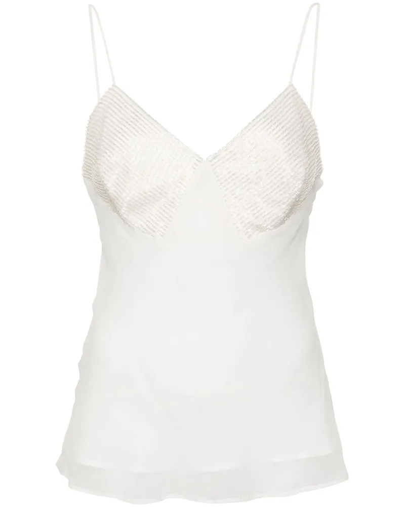 Max Mara Seiden-Tanktop mit Perlendetail - Weiß Weiß