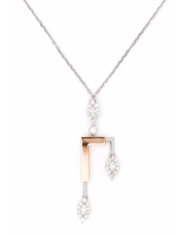 YEPREM 18kt Goldhalskette mit Diamantanhänger - Silber Silber