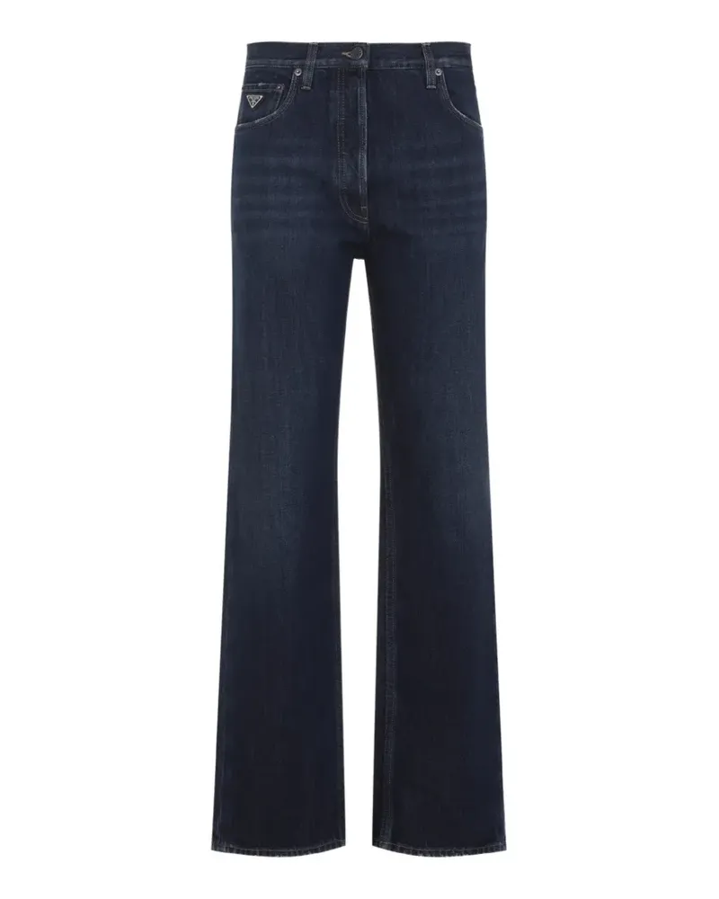 Prada logo-plaque wide-leg jeans - Blau Blau