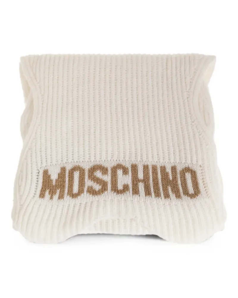 Moschino logo-intarsia ribbed-knit scarf - Nude Nude