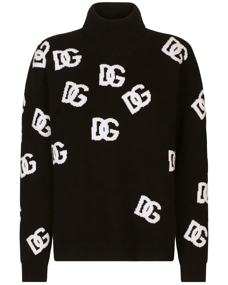 Dolce & Gabbana Schurwollpullover mit DG-Logo - Schwarz Schwarz
