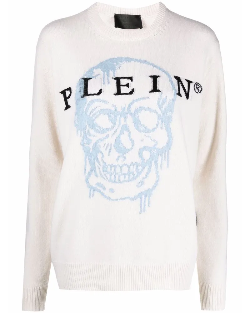 Philipp Plein Intarsien-Pullover mit Totenkopf Nude