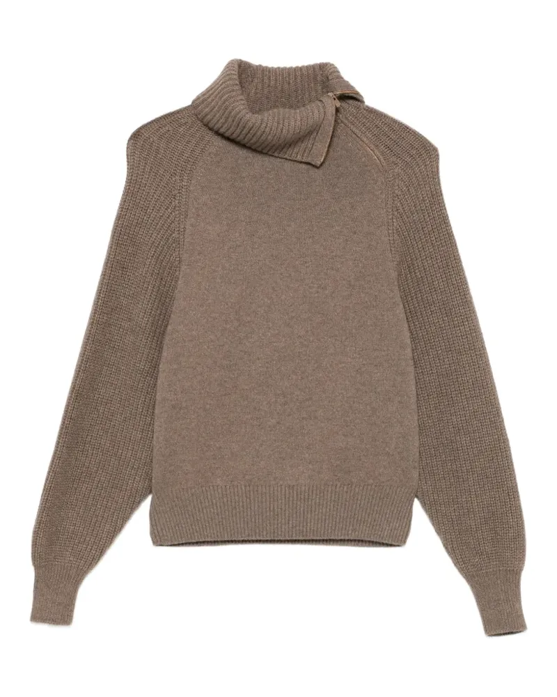 AGNONA ribbed-knit asymmetric-zip sweater - Braun Braun
