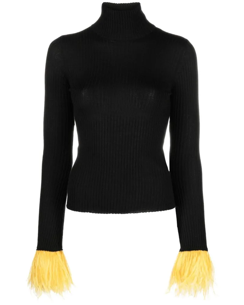 La DoubleJ Gerippter Pullover mit Federn - Schwarz Schwarz