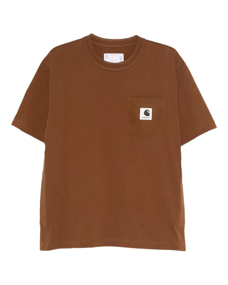 Sacai T-Shirt mit Logo-Patch - Braun Braun