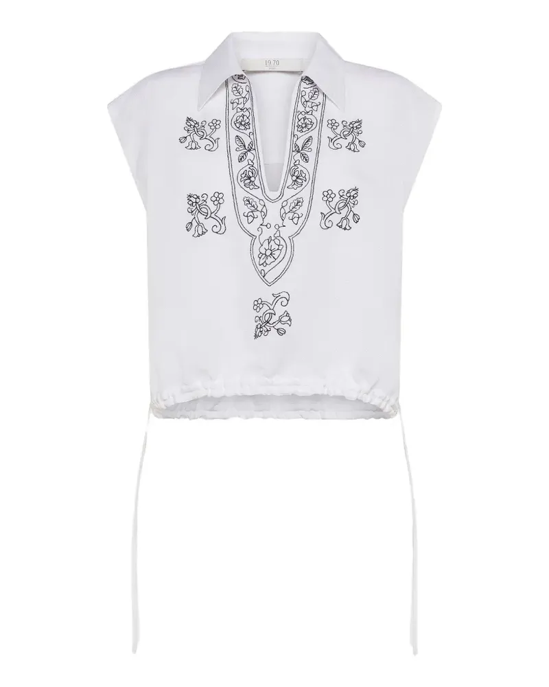 Seventy Bestickte Bluse mit Kordelzug - Weiß Weiß