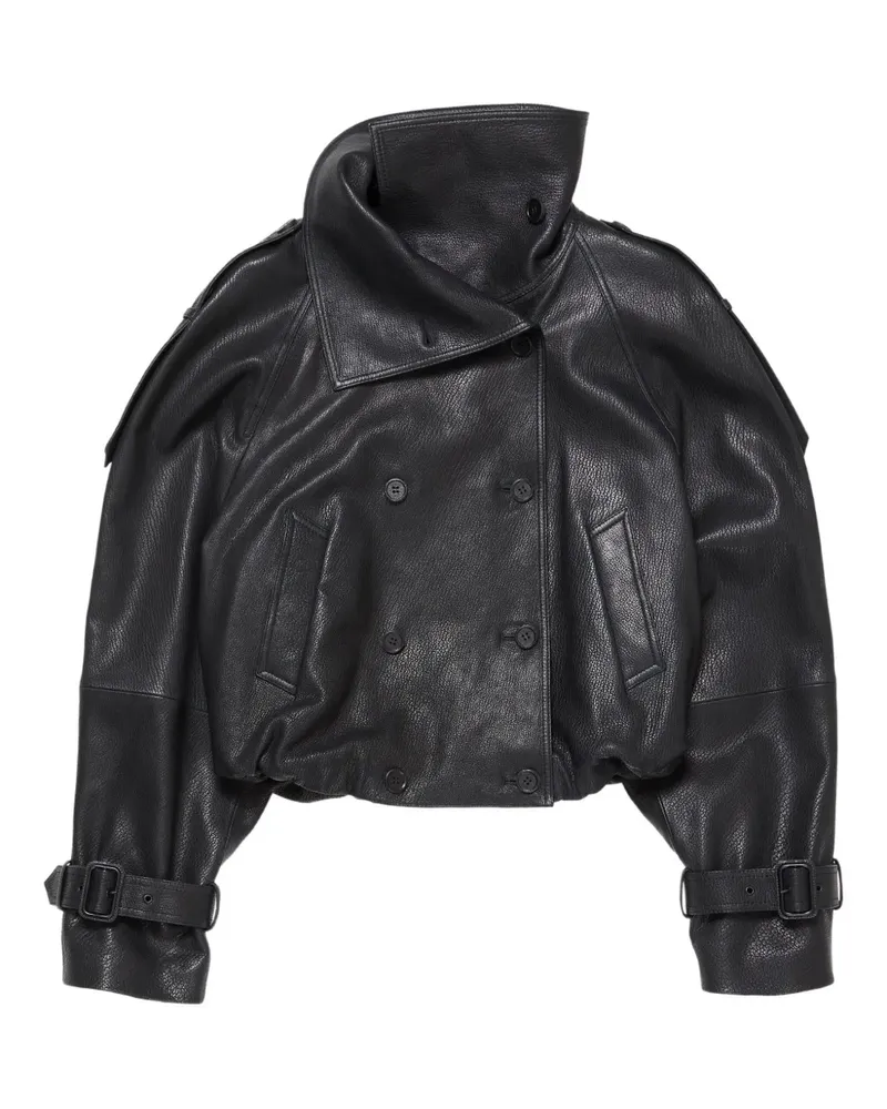 Acne Studios Doppelreihige Lederjacke mit Schnallenbündchen - Schwarz Schwarz