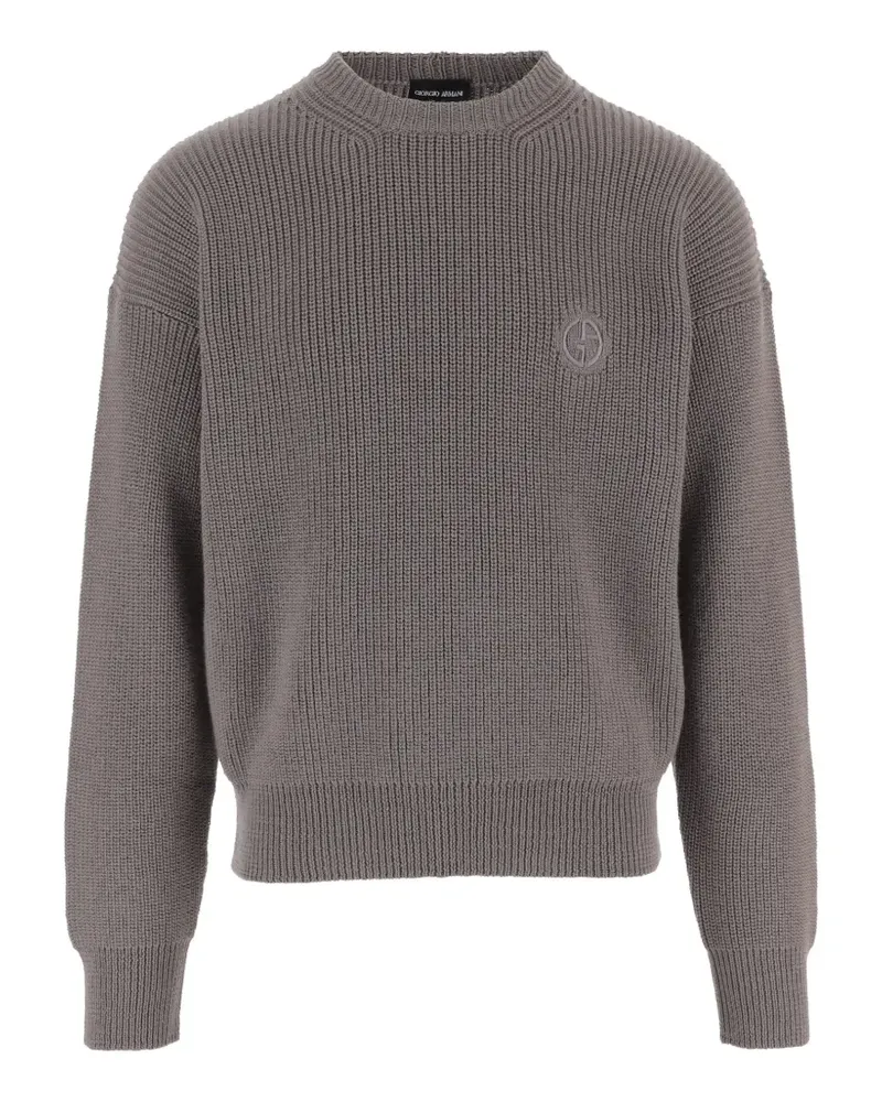 Giorgio Armani Gerippter Pullover mit Logo - Grau Grau