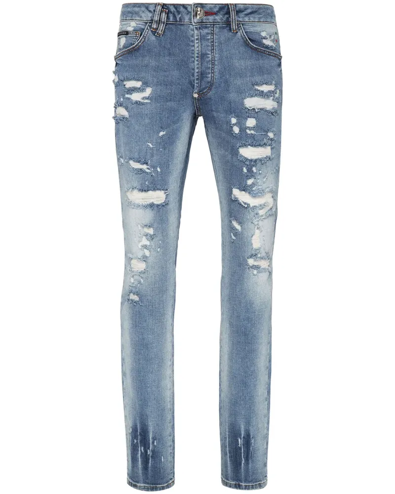 Philipp Plein Straight-Leg-Jeans mit Farbklecksen - Blau Blau