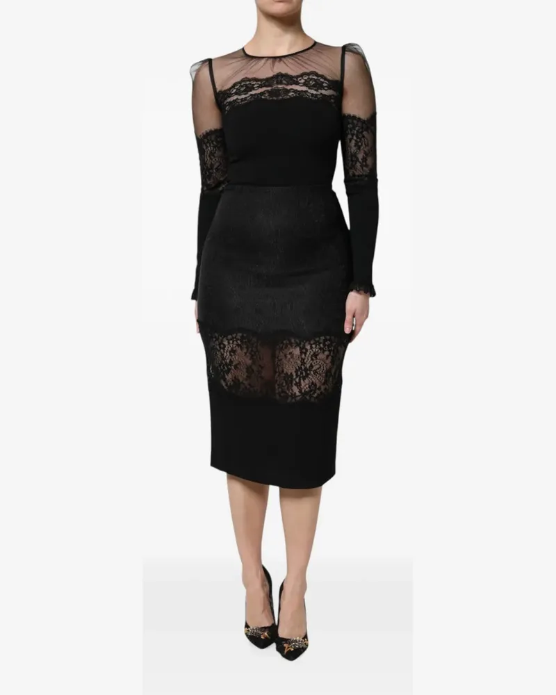 Dolce & Gabbana Midikleid mit Spitzenbesatz - Schwarz Schwarz