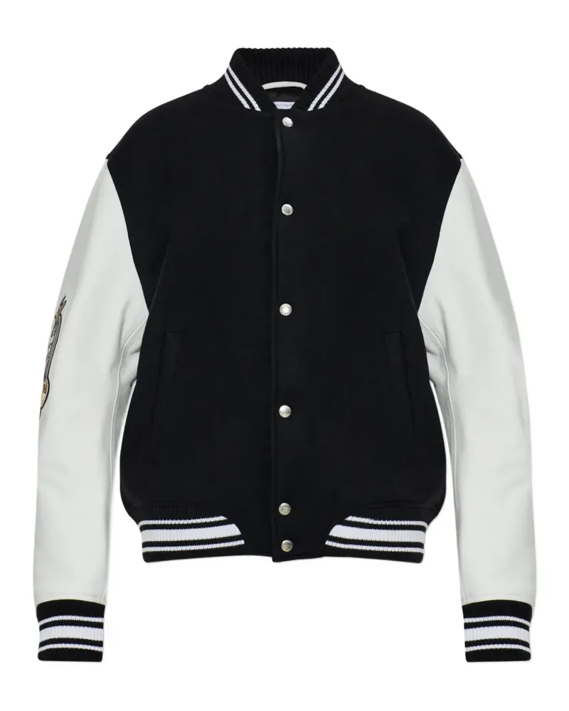 OFF-WHITE logo-embroidered leather-sleeve jacket - Schwarz Schwarz