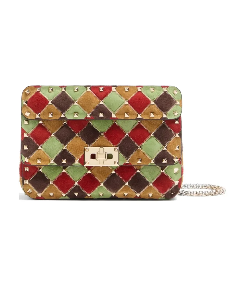 Valentino Garavani Rockstud Spike kleine Patchwork Wildledertasche - Rot Rot