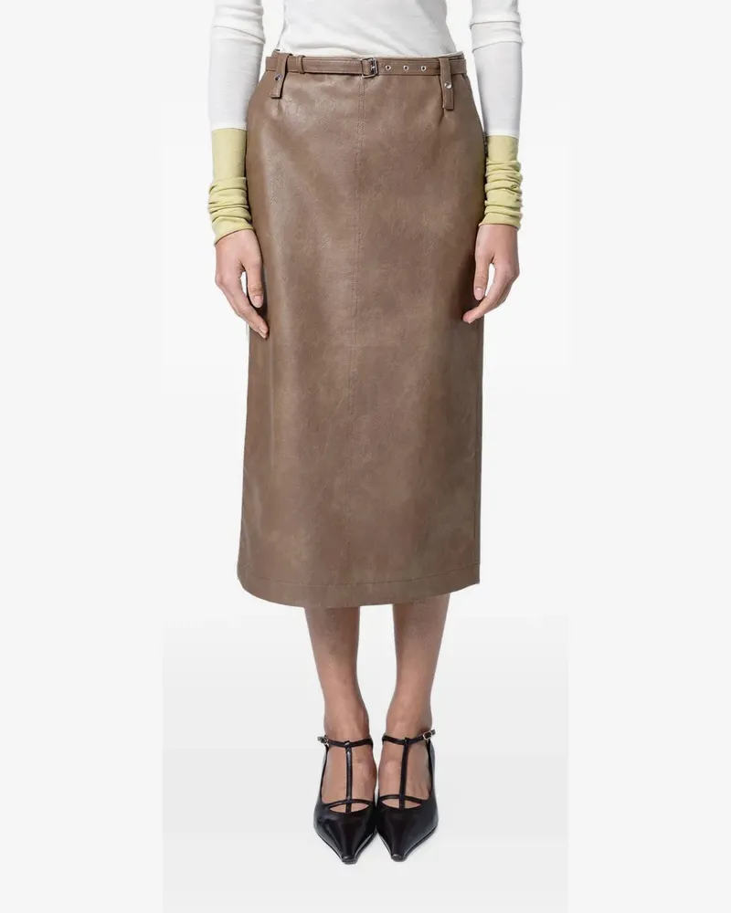 Muller of Yoshiokubo Skin belted faux-leather midi skirt - Braun Braun