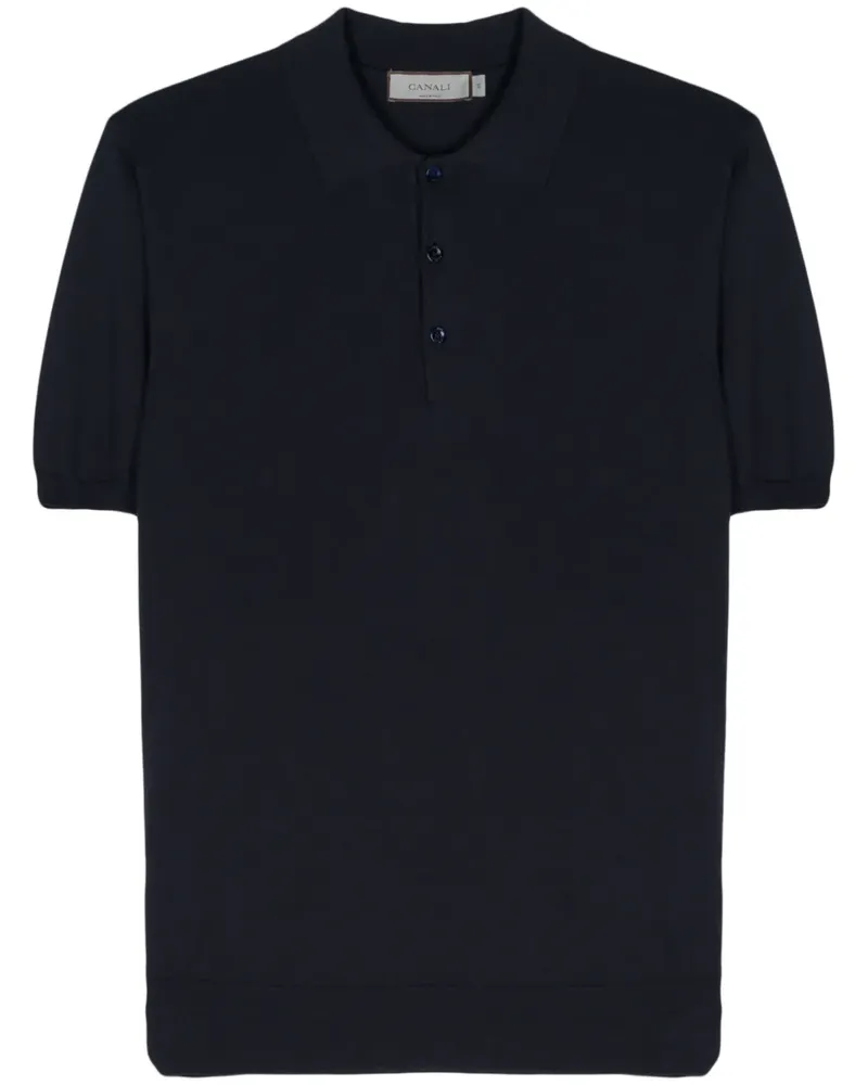 Canali Fein gestricktes Poloshirt - Blau Blau