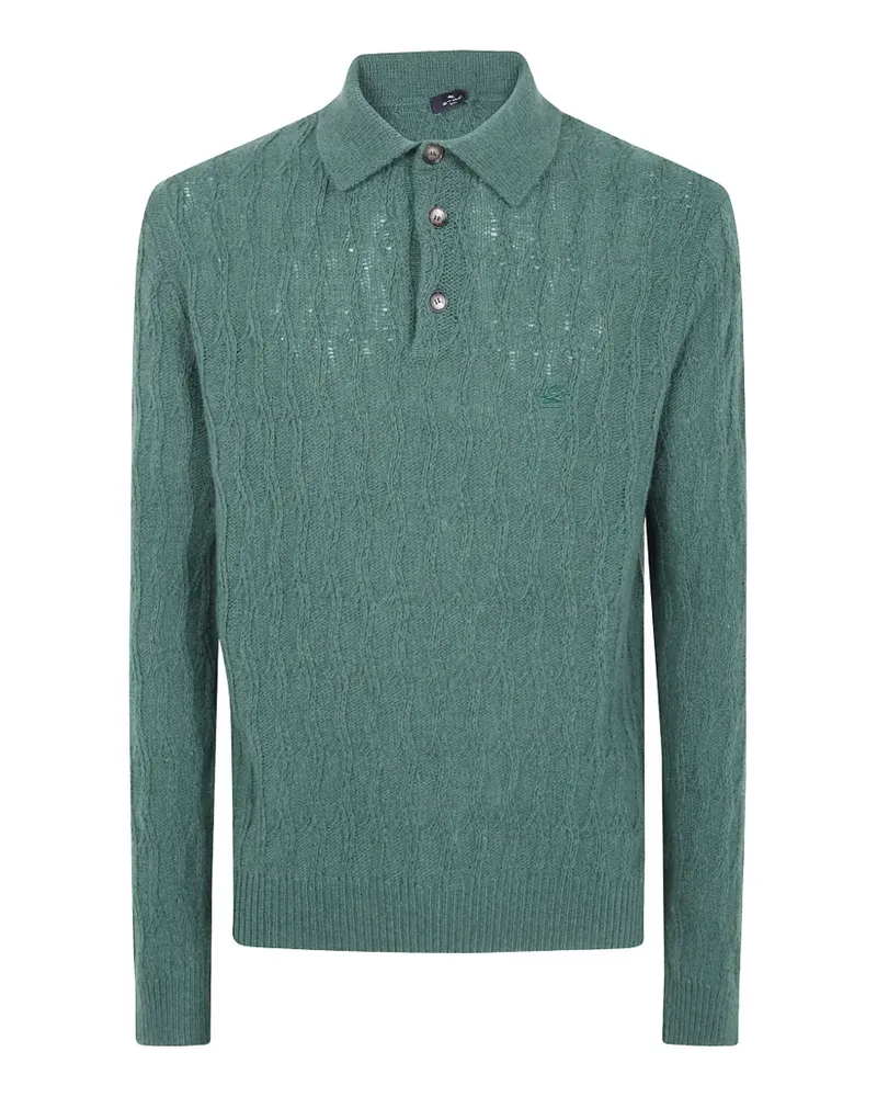 Etro Pullover im Polo-Style aus Kaschmir mit Wellenmotiv - Grün Grün