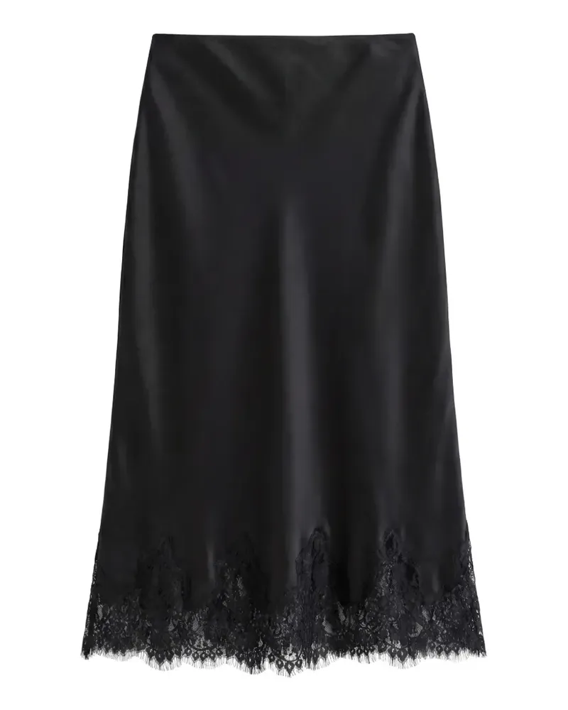 Reformation Carolina Satin-Midirock mit Spitzenbesatz - Schwarz Schwarz