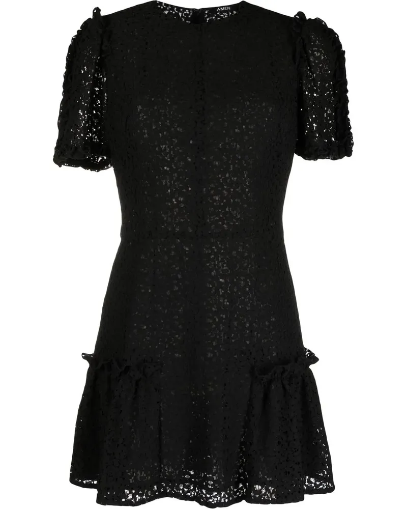 Amen Minikleid mit Blumenstickerei - Schwarz Schwarz