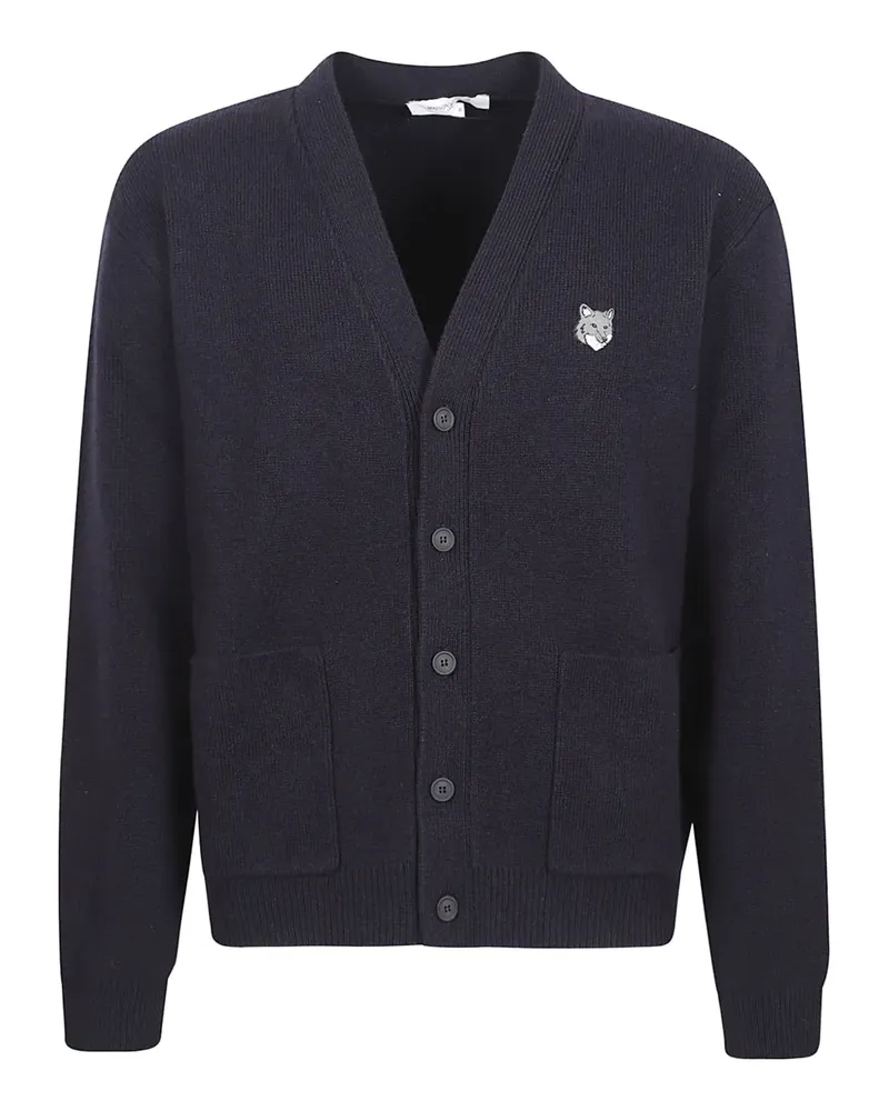Kitsuné fox-embroidered cardigan - Blau Blau