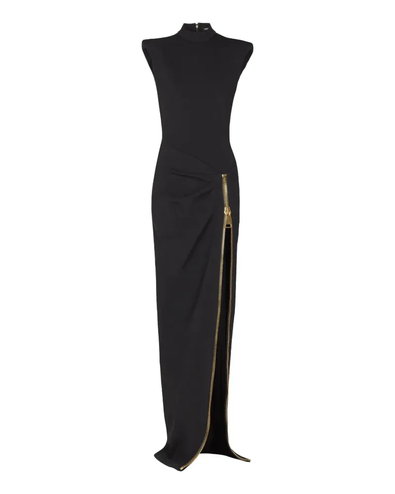 Balmain Schulterpolster-Maxikleid mit Reißverschluss - Schwarz Schwarz