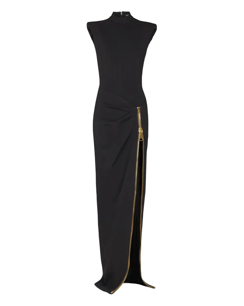 Balmain Schulterpolster-Maxikleid mit Reißverschluss - Schwarz Schwarz